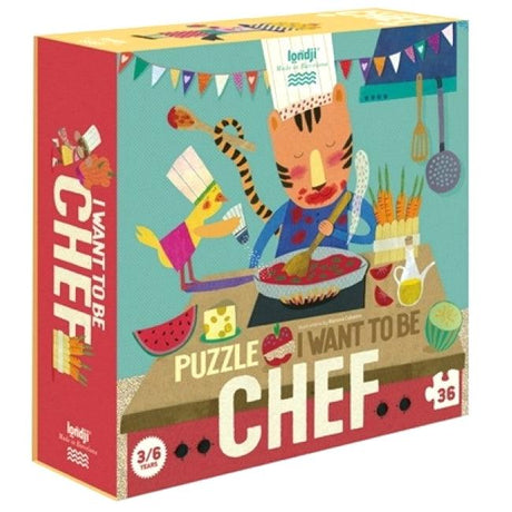 Ekologiczne puzzle Londji I Want to Be a Chef 36 elementów, idealne dla dzieci, rozwijają wyobraźnię i umiejętności motoryczne.