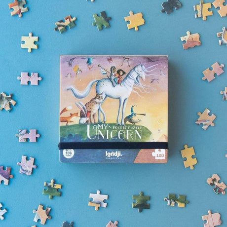 Londji My Unicorn puzzle 100 elementów, kieszonkowe, brokatowe jednorożce. Idealne puzzle do podróży dla miłośników magii.