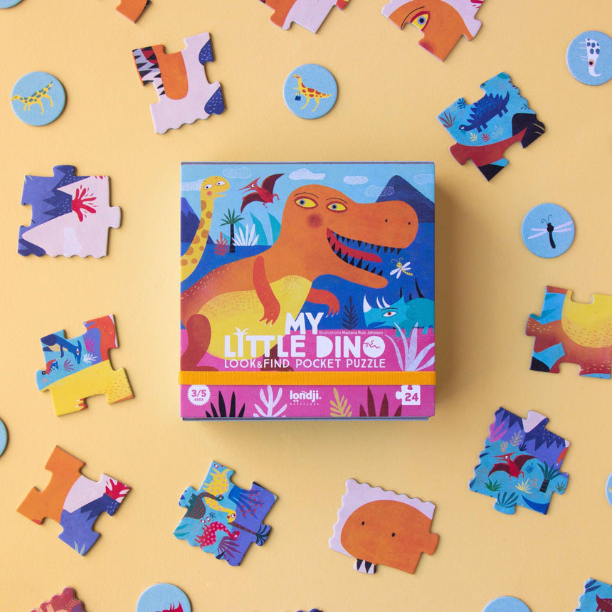 Puzzle kieszonkowe Londji Mój Mały Dino dla dzieci, gra edukacyjna rozwijająca uwagę i spostrzegawczość.