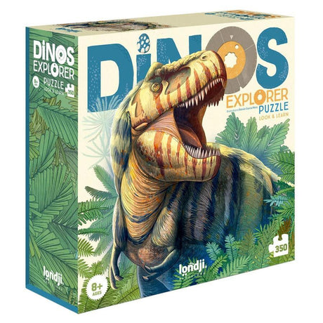 Puzzle edukacyjne dla dzieci Londji Dinozaury - 350 elementów. Realistyczne ilustracje i ciekawe informacje o dinozaurach.