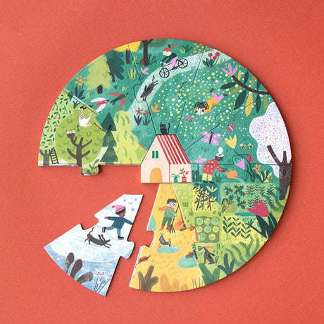 Puzzle drewniane Londji A Home for Nature prezentujące cztery pory roku, idealne do rozwijania kreatywności dzieci.