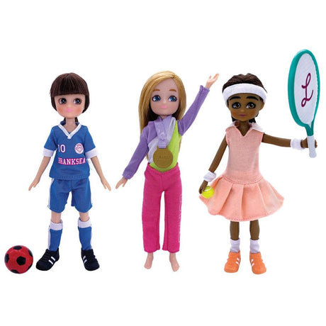 Zestaw sportowych ubranek i akcesoriów Lottie dla lalek, modny i ekologiczny, 3 komplety, must-have dla każdej aktywnej lalki.