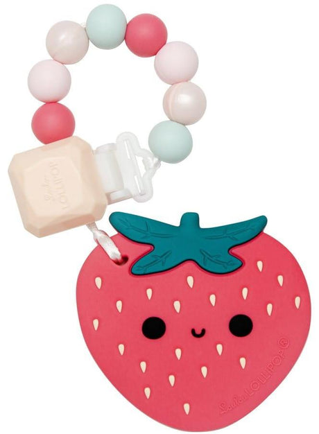 Loulou Lollipop: gryzak silikonowy z zawieszką truskawka Strawberry - Noski Noski