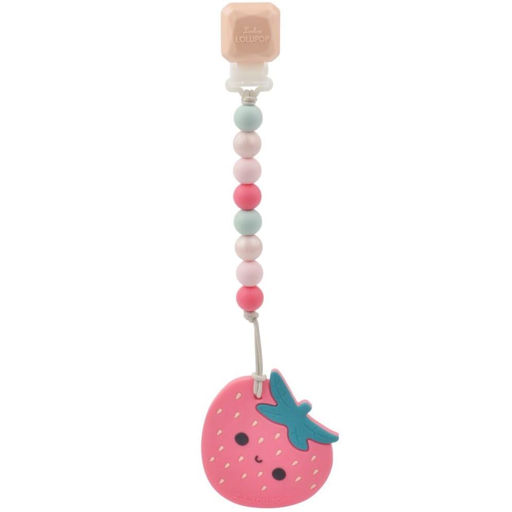 Loulou Lollipop: gryzak silikonowy z zawieszką truskawka Strawberry - Noski Noski