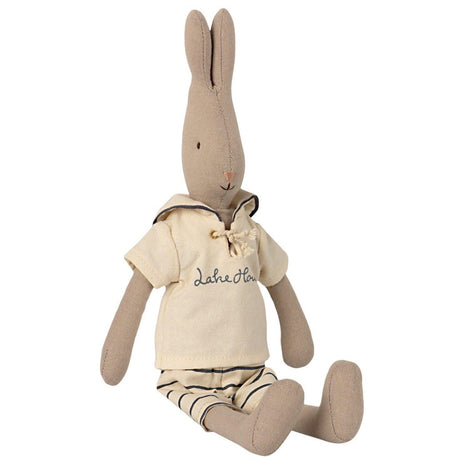 Pluszowy królik Maileg 32 cm, marynarz, off-white, z bawełny i lnu, idealny towarzysz snu i przygód dla dzieci.