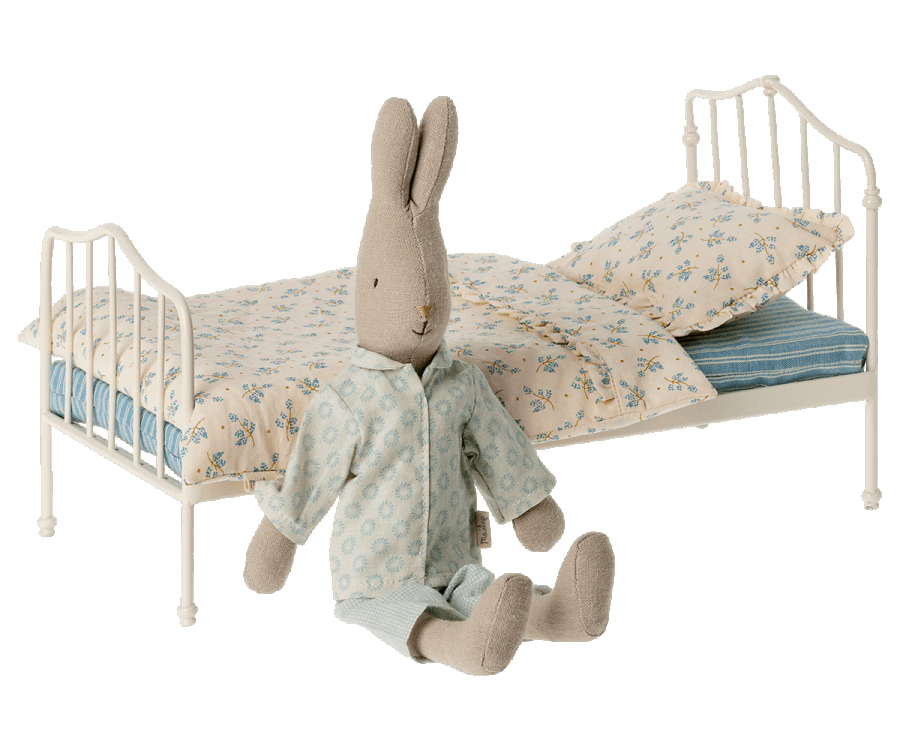 Maileg: metalowe łóżko dla króliczków i misiów Miniature Bed Blue - Noski Noski