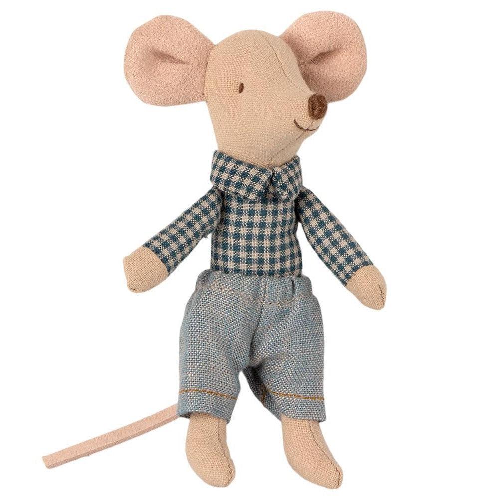 Maileg: myszka w kraciastej koszuli Mouse in Box Little Brother 10 cm - Noski Noski