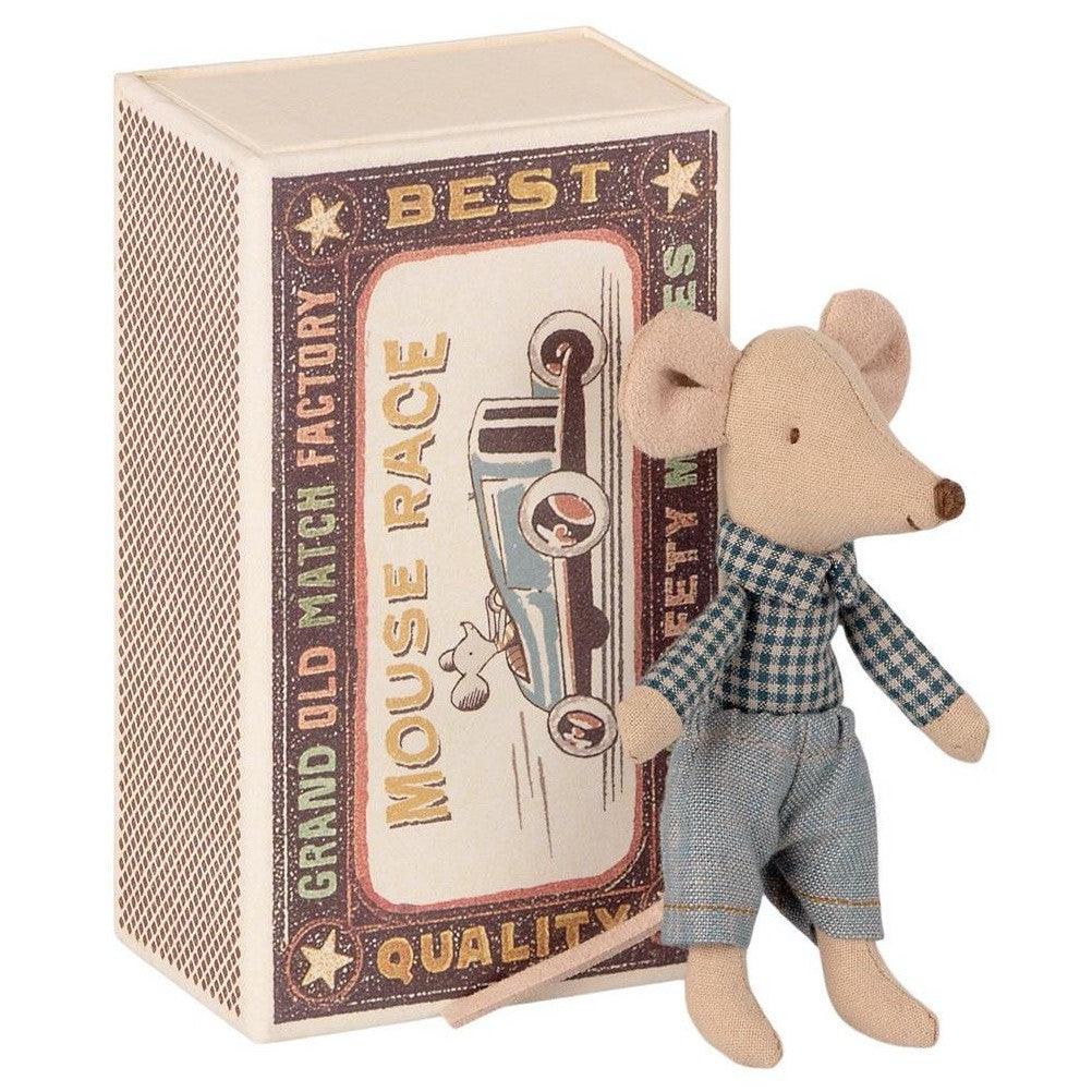 Maileg: myszka w kraciastej koszuli Mouse in Box Little Brother 10 cm - Noski Noski