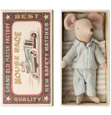 Maileg: myszka w piżamie w pudełku Mouse in Matchbox Big Brother 12 cm - Noski Noski
