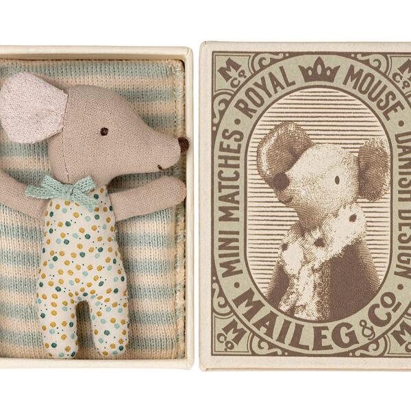 Maileg: myszka w pudełku Baby Mouse in The Box Blue 8 cm - Noski Noski