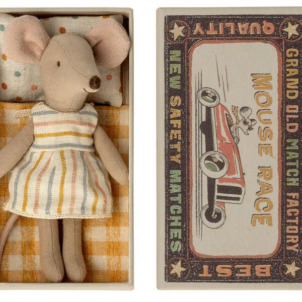 Maileg: myszka w pudełku paseczki Big Sister in Matchbox 13 cm - Noski Noski