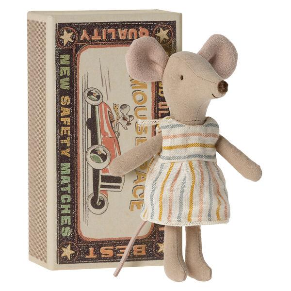 Maileg: myszka w pudełku paseczki Big Sister in Matchbox 13 cm - Noski Noski
