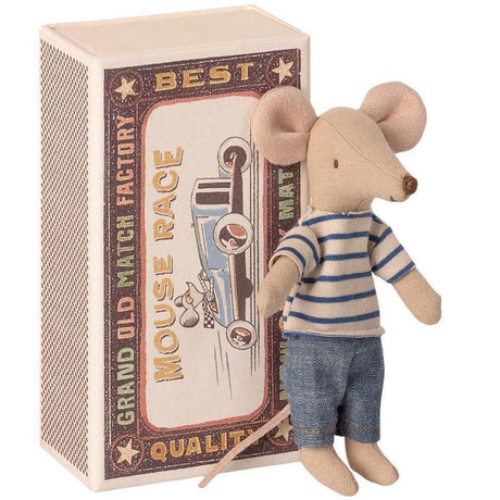 Maileg: myszka w pudełku paski Mouse in Matchbox Big Brother 13 cm - Noski Noski