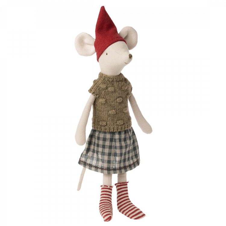 Maileg: myszka w stroju świątecznym Christmas Medium Girl 33 cm - Noski Noski