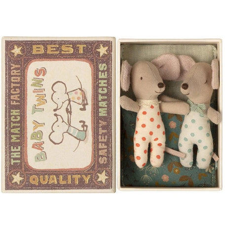 Maileg: myszki bliźniaki w pudełku Baby Mouse Twins in Box Dots 8 cm - Noski Noski