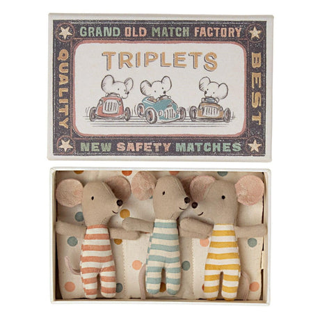 Maileg: myszki trojaczki w pudełku Baby Mice Triplets In Matchbox 8 cm - Noski Noski