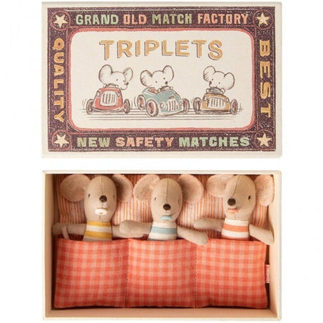 Maileg: myszki trojaczki w pudełku Baby Mice Triplets In Matchbox 8 cm - Noski Noski