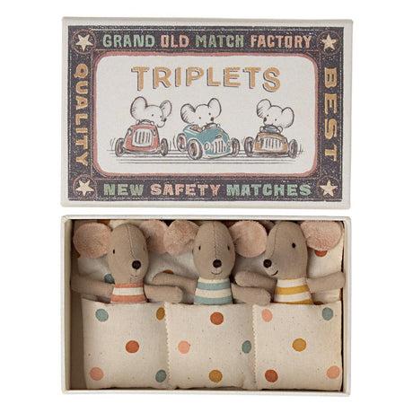 Maileg: myszki trojaczki w pudełku Baby Mice Triplets In Matchbox 8 cm - Noski Noski