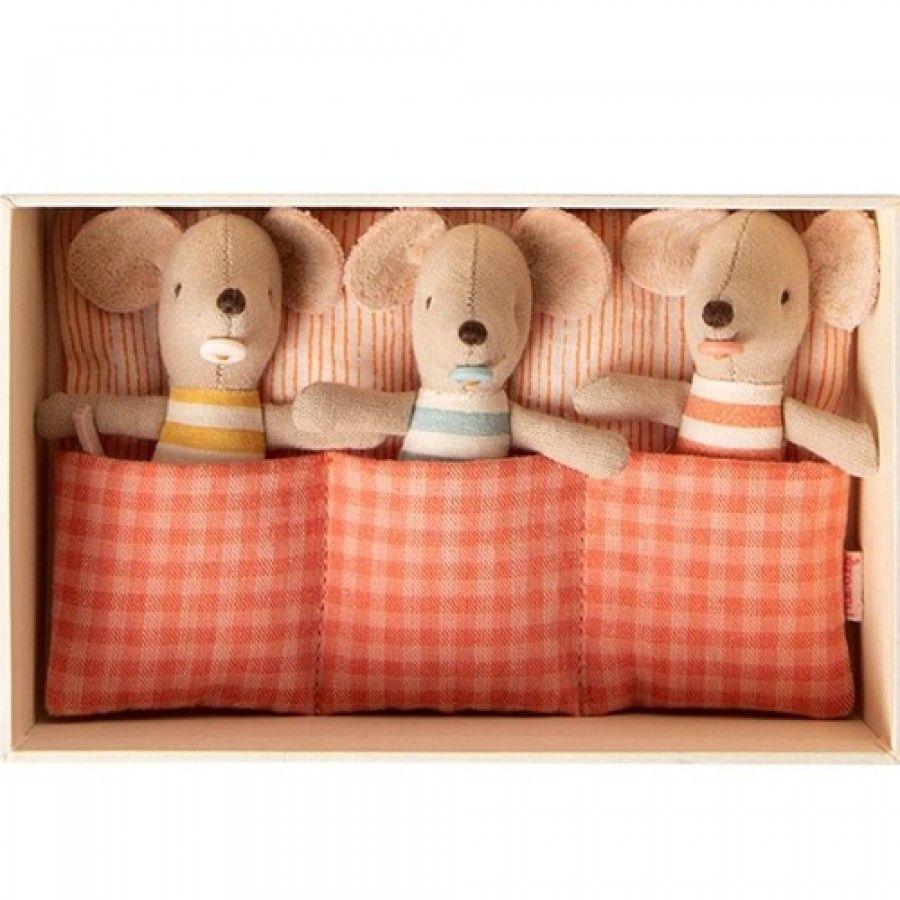 Maileg: myszki trojaczki w pudełku Baby Mice Triplets In Matchbox 8 cm - Noski Noski