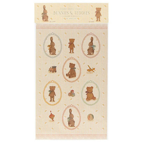 Naklejki ozdobne Maileg Bunnies and Teddies - 24 retro naklejki dekoracyjne z misiami i króliczkami do prezentów i notatek.