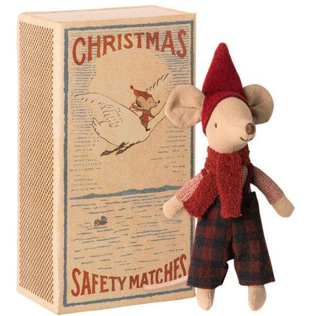 Maileg: świąteczna myszka w pudełku Christmas Matchbox Mouse Big Brother 17 cm - Noski Noski