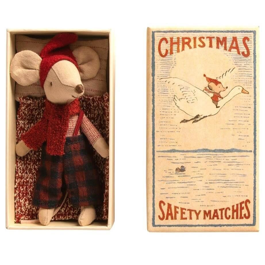 Maileg: świąteczna myszka w pudełku Christmas Matchbox Mouse Big Brother 17 cm - Noski Noski