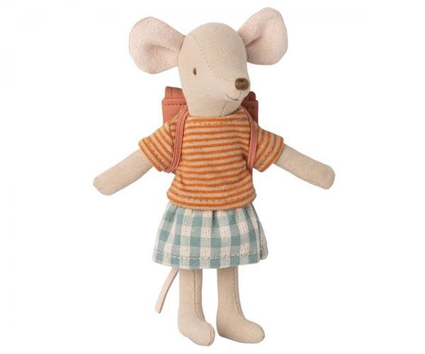 Maileg: ubranko dla myszki dzianinowy sweterek, spódniczka i plecak Big Sister - Noski Noski