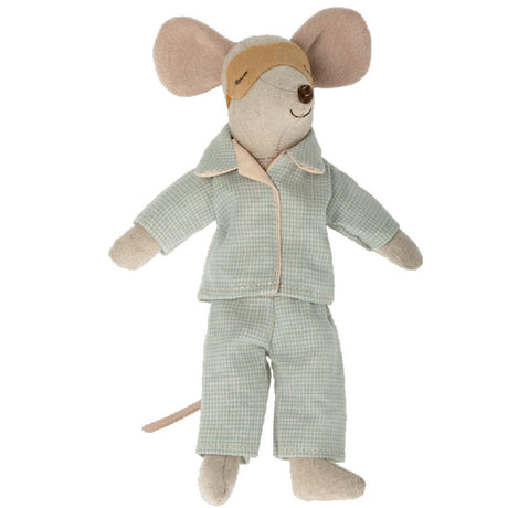 Urocza flanelowa piżama i opaska na oczy dla myszki taty Maileg – idealne ubranko dla mamy myszki na nocne przytulanki.