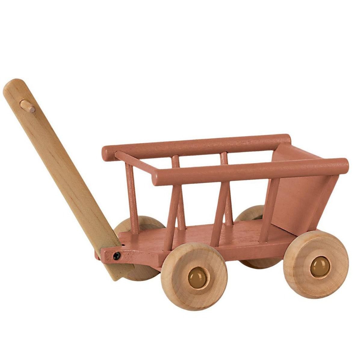 Maileg: wózek z dyszlem dla myszki Wooden Wagon Dusty Rose - Noski Noski