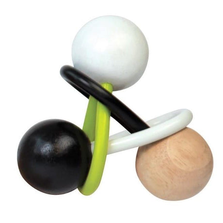 Drewniana zabawka sensoryczna Manhattan Toy Wimmer-Ferguson Loopsy z kontrastowymi kolorami i elastycznymi pętlami, idealna dla niemowląt.