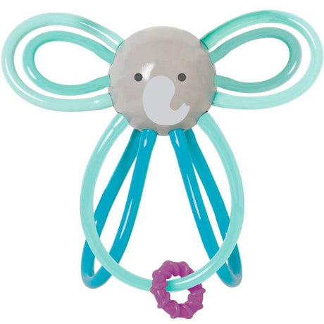 Zabawka sensoryczna Manhattan Toy Winkel gryzak słoń z grzechotką; plątanina kolorowych kabelków, idealna dla maluchów.