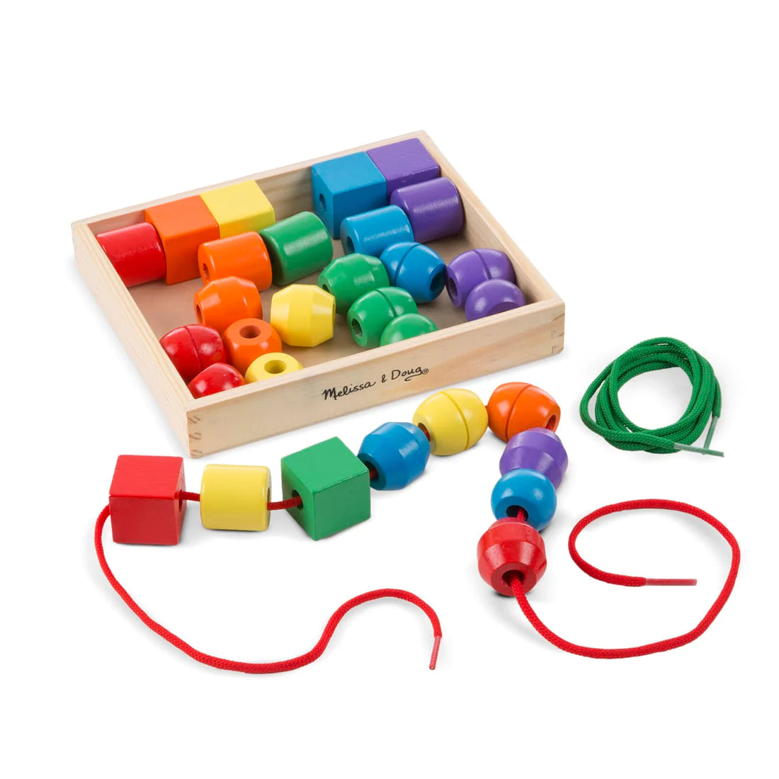 Melissa and Doug: drewniane korale do nawlekania Primary Lacing Beads - Noski Noski