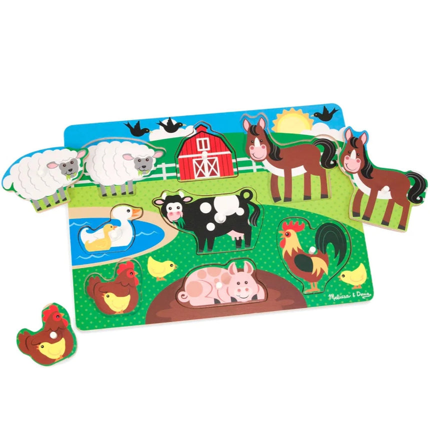 Melissa and Doug: drewniane puzzle z uchwytami Farma Wooden Peg Puzzle - Noski Noski