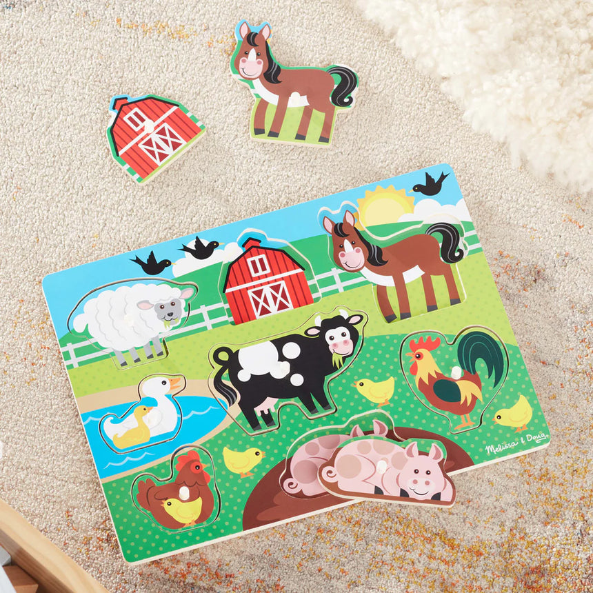 Melissa and Doug: drewniane puzzle z uchwytami Farma Wooden Peg Puzzle - Noski Noski