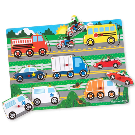 Melissa and Doug: drewniane puzzle z uchwytami Pojazdy Wooden Peg Puzzle - Noski Noski