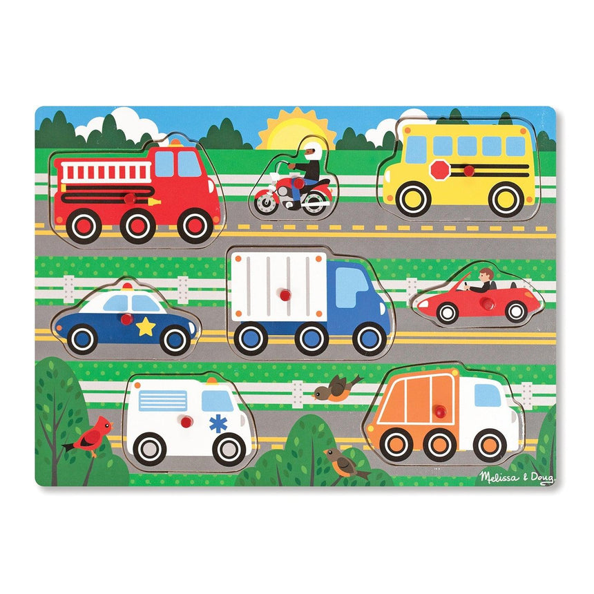 Melissa and Doug: drewniane puzzle z uchwytami Pojazdy Wooden Peg Puzzle - Noski Noski