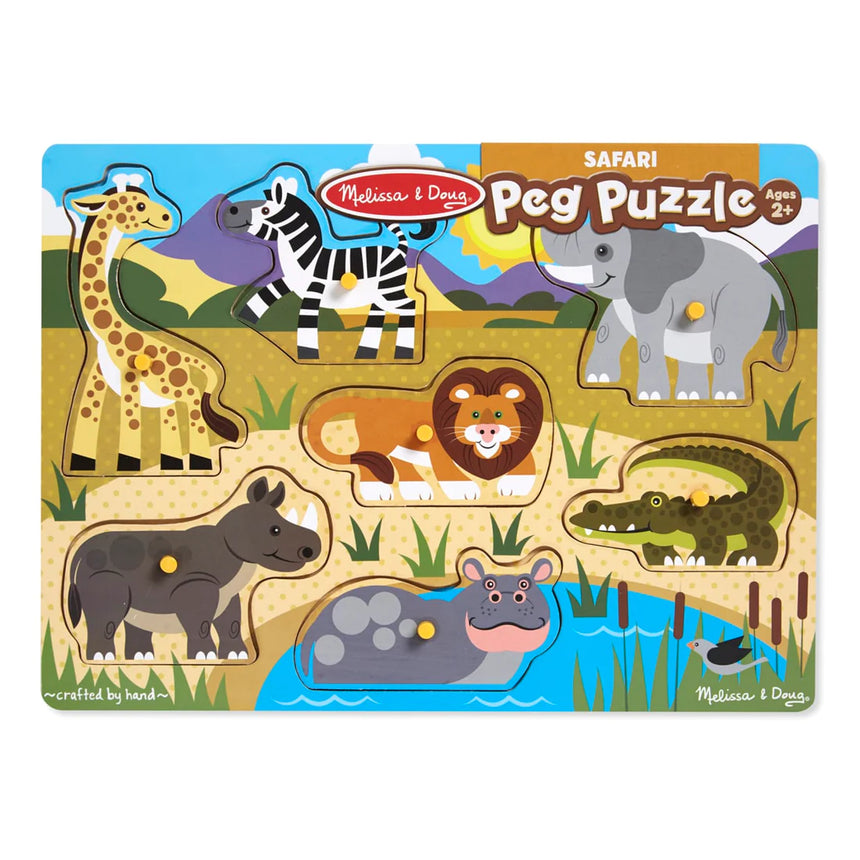 Melissa and Doug: drewniane puzzle z uchwytami Safari Wooden Peg Puzzle - Noski Noski