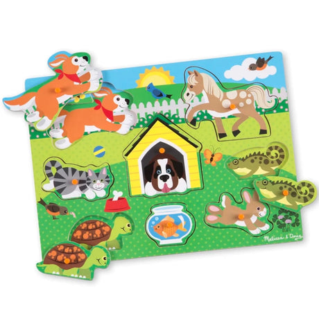 Melissa and Doug: drewniane puzzle z uchwytami zwierzaki domowe Wooden Peg Puzzle - Noski Noski