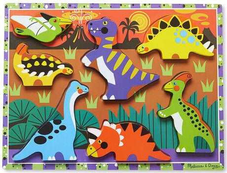 Puzzle drewniane Dinozaury Melissa & Doug Chunky, edukacyjne układanki, kolorowe elementy, ćwiczenie motoryki.