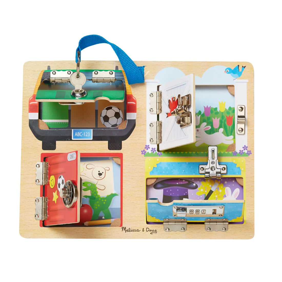 Melissa and Doug: tablica manipulacyjna z zamkami i szyframi Lock & Latch Board - Noski Noski