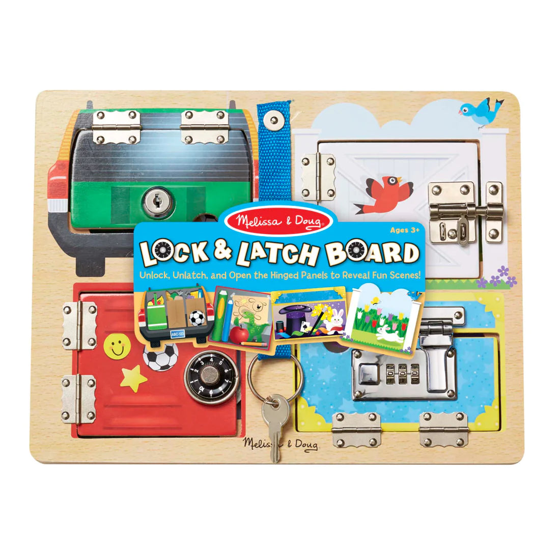 Melissa and Doug: tablica manipulacyjna z zamkami i szyframi Lock & Latch Board - Noski Noski