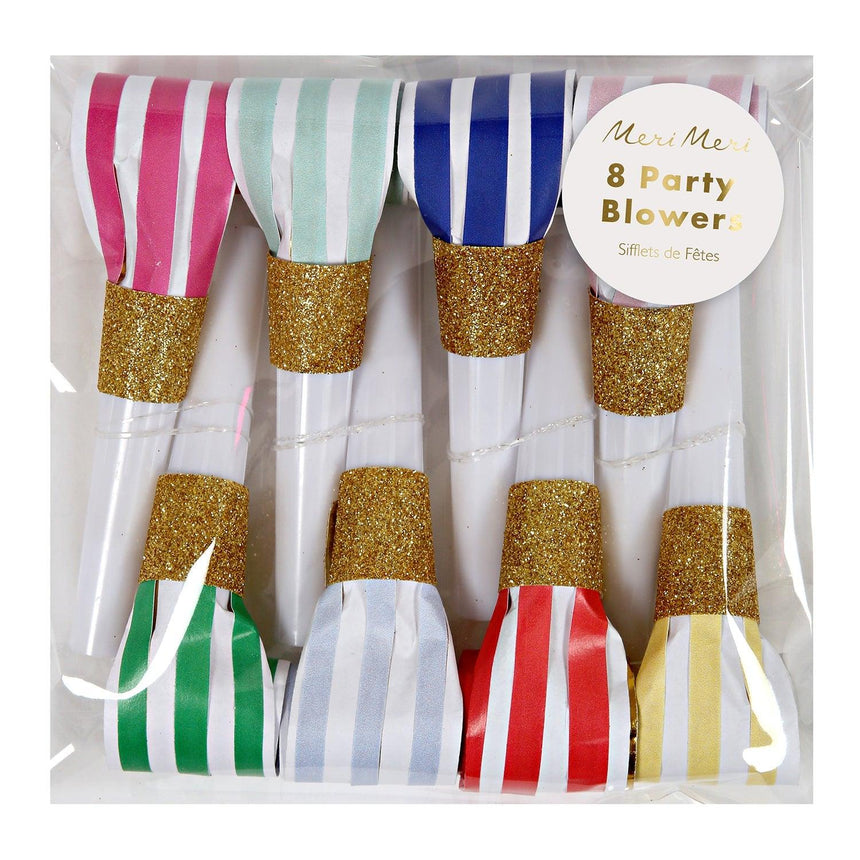 Meri Meri: trąbki urodzinowe Stripe Party Blowers - Noski Noski