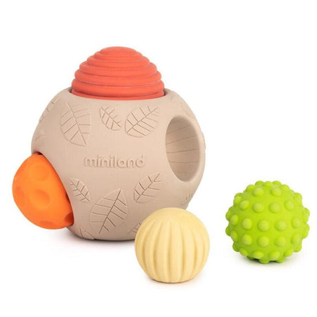 Zabawka sensoryczna Miniland Eco Big Sensory Ball z piłeczkami sensorycznymi dla rozwoju zmysłów dziecka.