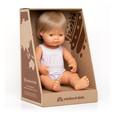 Miniland: lalka chłopiec ciemny blondyn Europejczyk 38 cm - Noski Noski