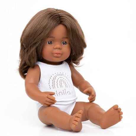 Lalka Miniland Aborygenka 38 cm dla dzieci, promująca wielokulturowość, wykonana z bezpiecznych materiałów, waniliowy zapach.