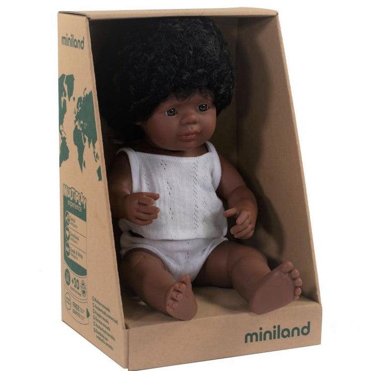 Miniland: lalka dziewczynka Afroamerykanka 38 cm - Noski Noski