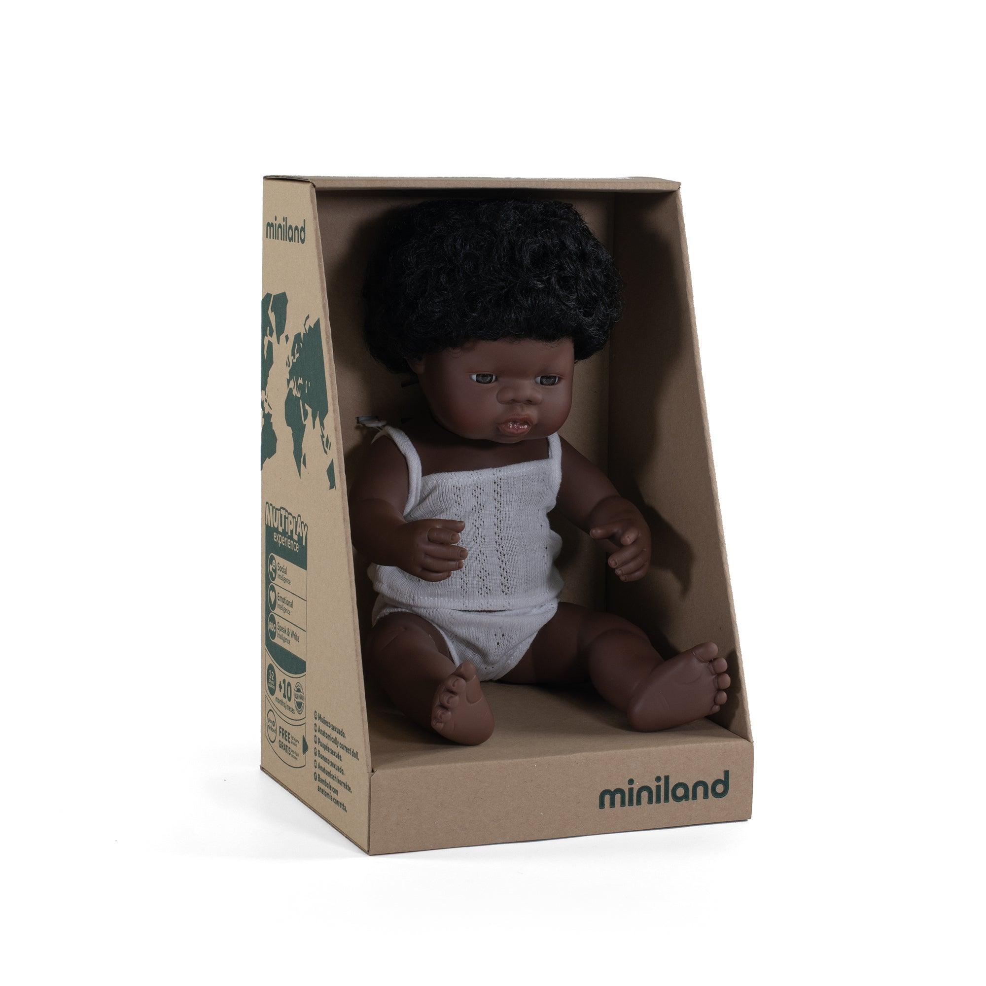 Miniland: lalka dziewczynka Afrykanka 38 cm - Noski Noski