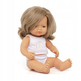 Miniland: lalka dziewczynka ciemny blond Europejka 38 cm - Noski Noski