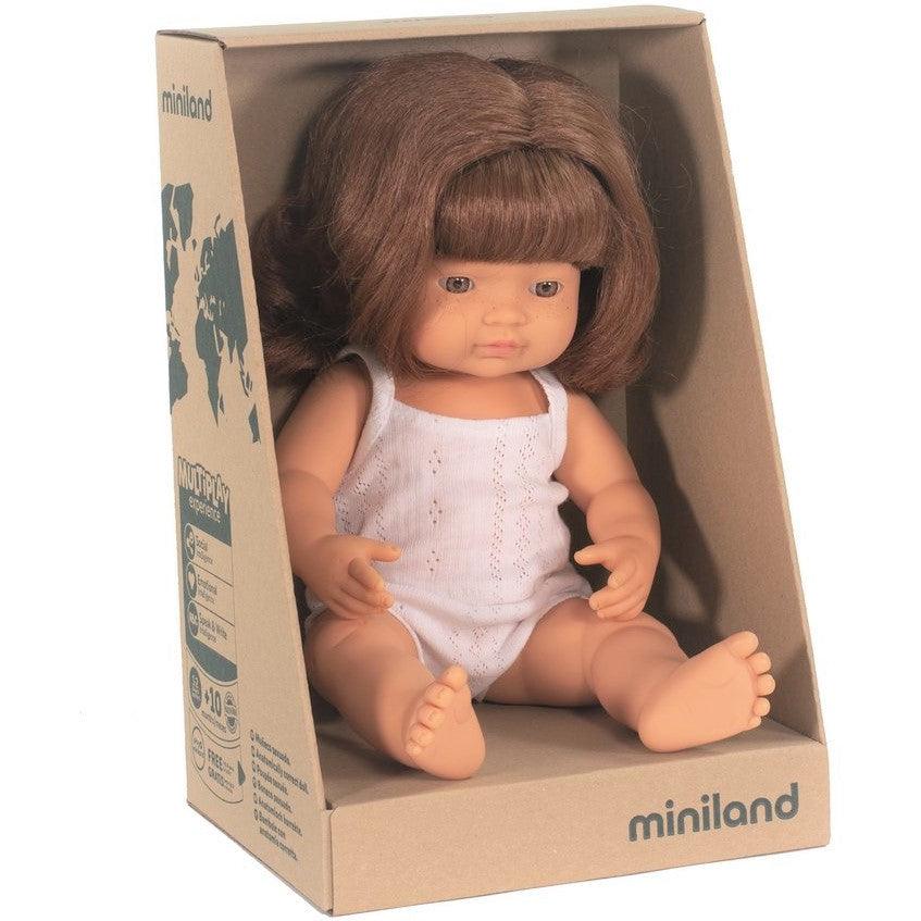 Miniland: lalka dziewczynka ruda Europejka 38 cm - Noski Noski