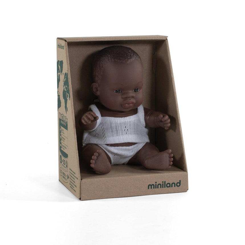 Miniland: mini lalka dzidziuś dziewczynka Afrykanka 21 cm - Noski Noski